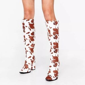 Nasty Gal Cow Print Brown  Boots 10
